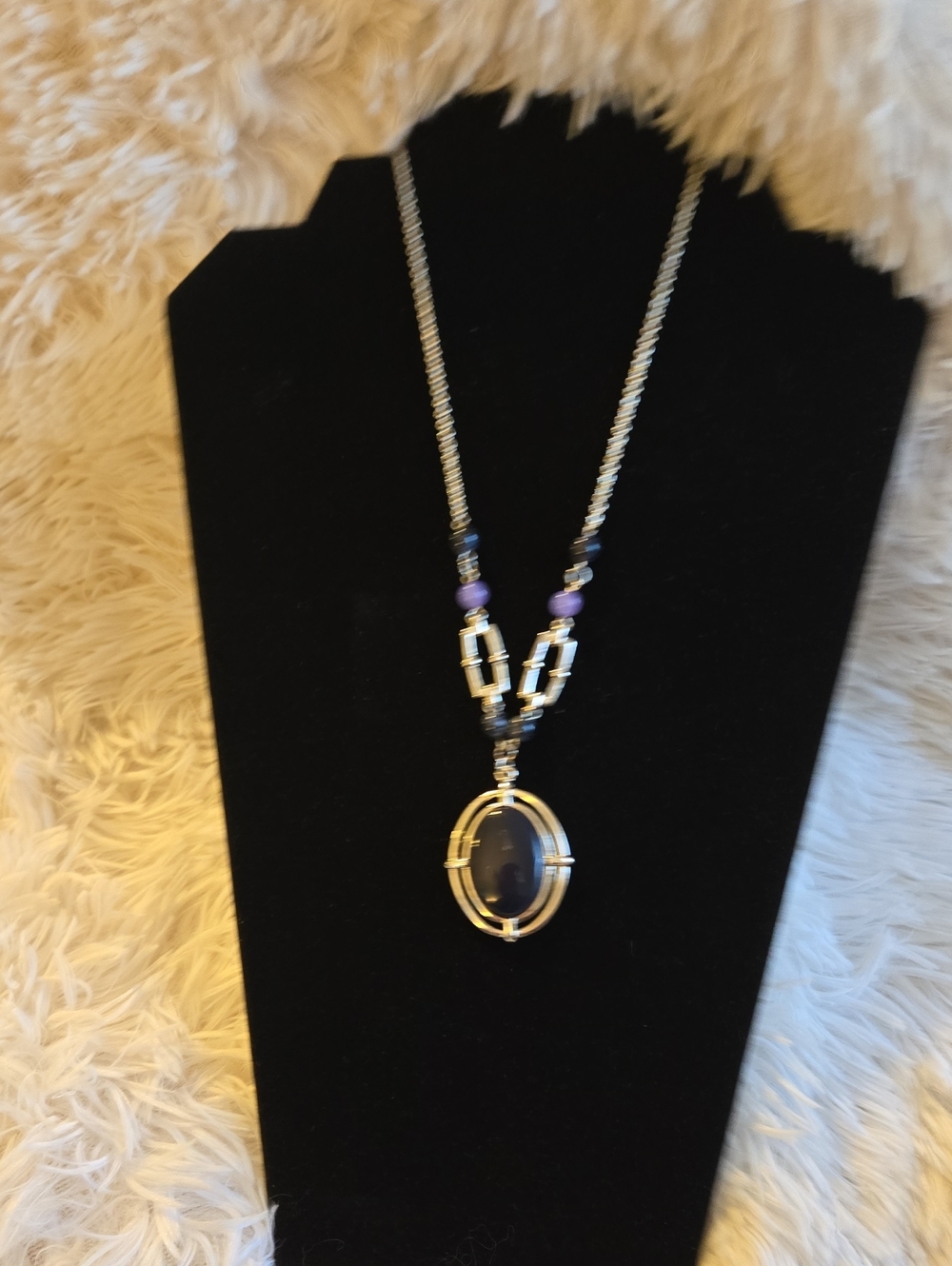 Silver-Tone Purplish-Blue Stone Pendant Necklace